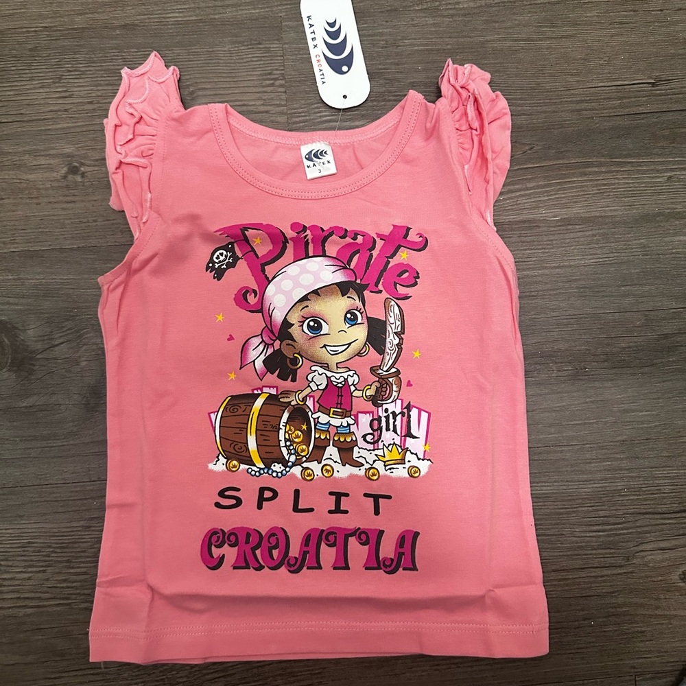 🩷 NWT! Girls Pink Split Croatia Pirate Top - Size 3